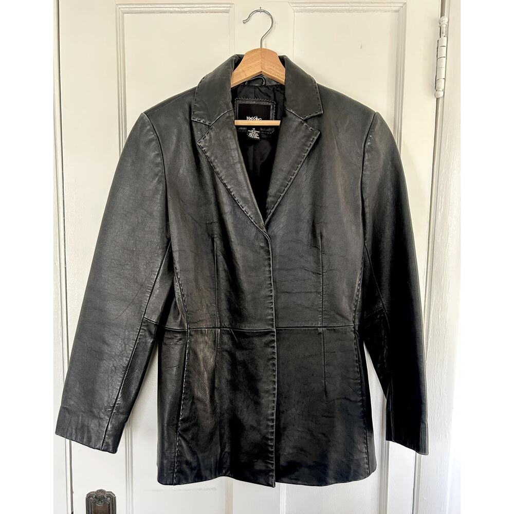 Vintage 90's Black Leather Jacket | Women's Medium 90s Style Coat